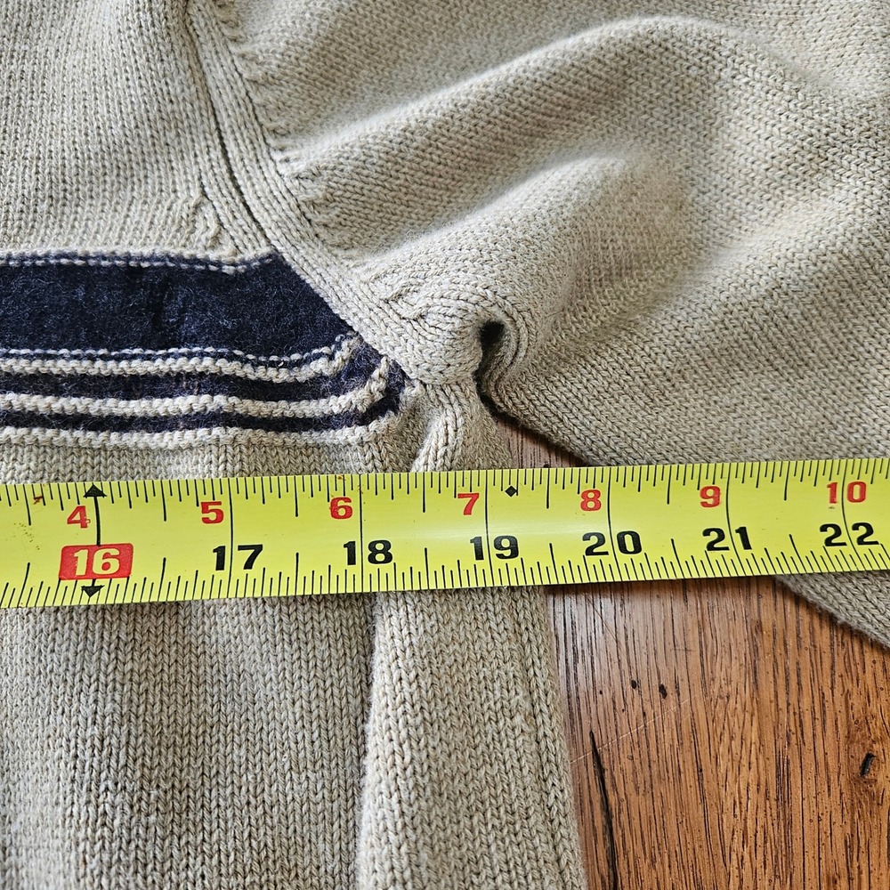 Tommy Hilfiger Mens Sweater Sz Medium Beige Cotton Blend Striped‎ Crew Neck Knit - Picture 10 of 10